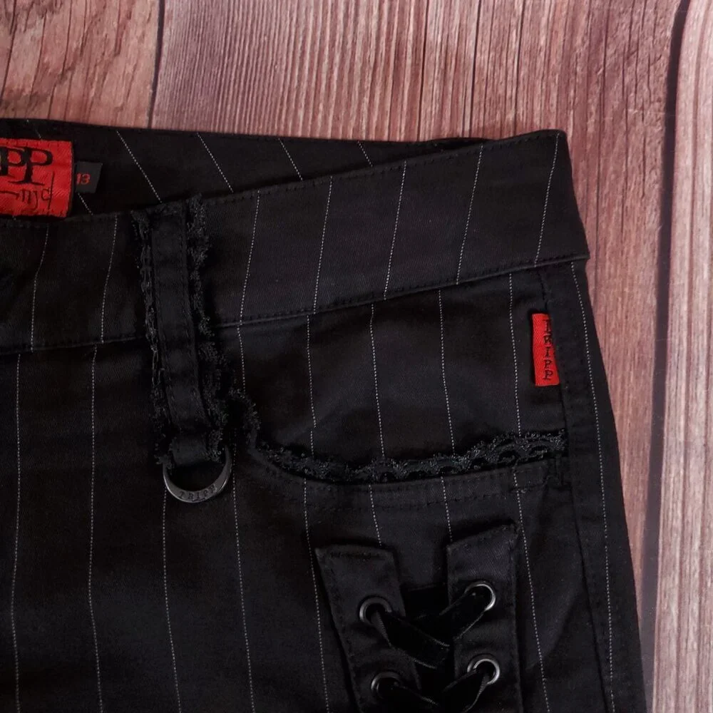 Vtg Tripp NYC Sz 13 Striper Black Tone Boot Cut Pants Pinstripe Goth Punk Y2K - Picture 5 of 15